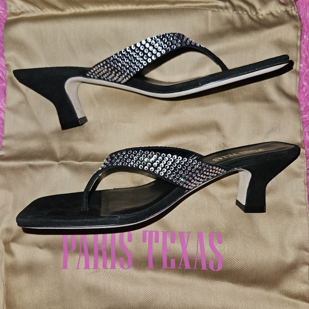 ✨️PARIS TEXAS SUEDE CRYSTAL HOLLY BLACK DIAMOND MULE SANDAL NEW SZ 36/6✨️